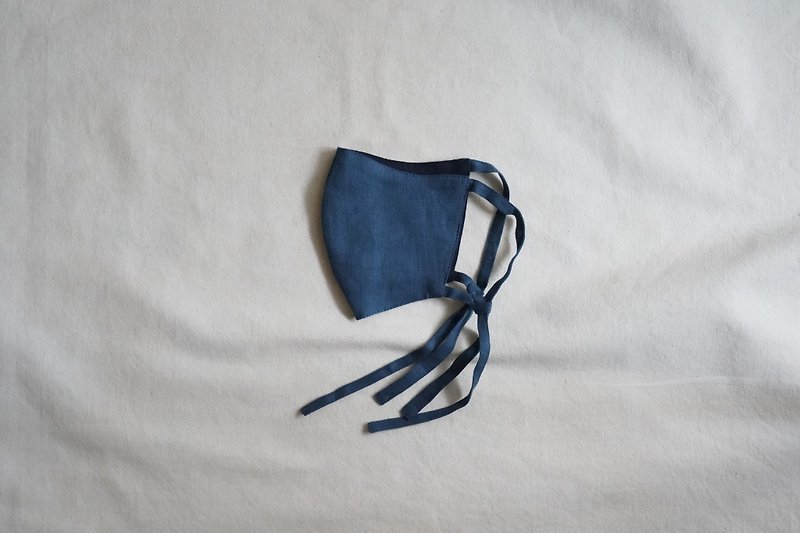 unisex mask | 雙色綁帶口罩 | 青 藍  x  濃 藍 - 口罩/口罩收納套 - 棉．麻 藍色