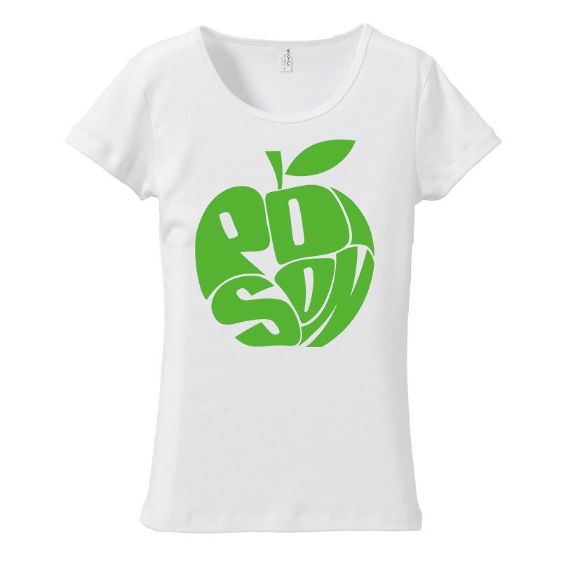 [Women's T-shirt] Poisoned apple / green - เสื้อยืดผู้หญิง - ผ้าฝ้าย/ผ้าลินิน ขาว