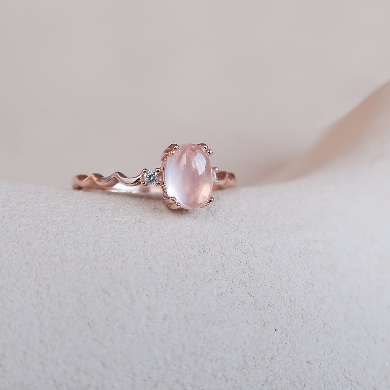 / First Encounter/ Rose Quartz 925 Sterling Silver Handmade Natural Stone Ring - General Rings - Sterling Silver Pink