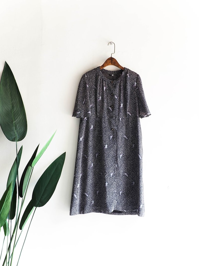 Oita deciduous feathers fine floating sleeves love hand-made antiques one-piece spinning gauze dress skirt dress - One Piece Dresses - Polyester Black