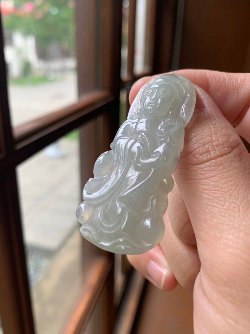 丨福澤丨糯化種白翡翠觀音玉墜 緬甸玉A貨(福利品) - 項鍊 - 玉石 白色
