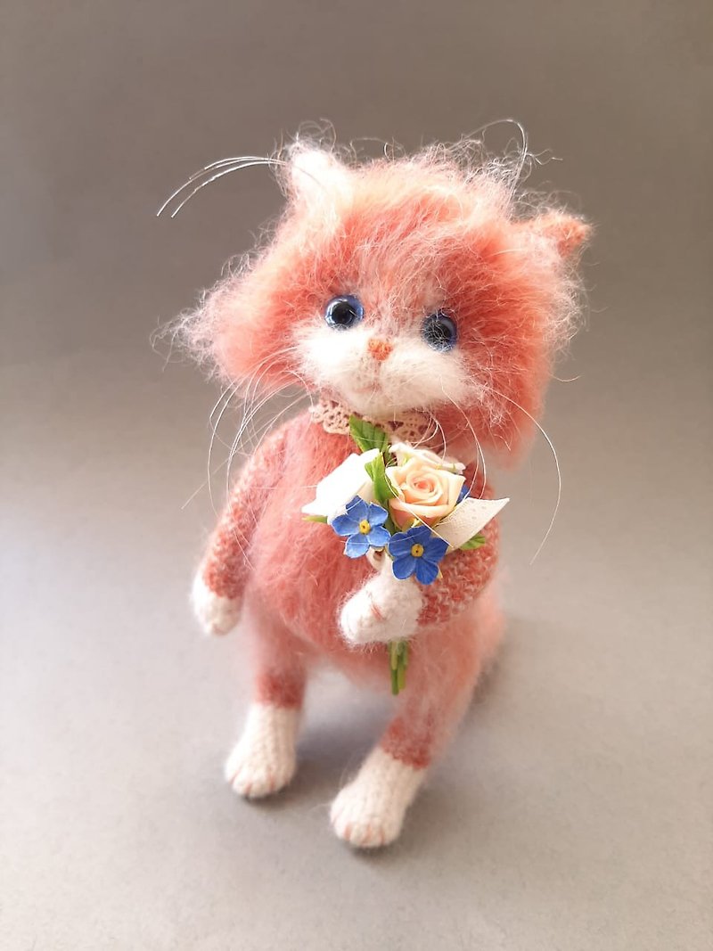 Cute ginger kitten, realistic kitty, soft cat doll, fluffy kitten toy, wool cat - Stuffed Dolls & Figurines - Wood Red