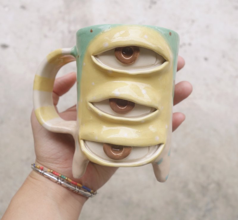 ceramic mug cup 3eyes monster in pastel (big size) :) - Pottery & Ceramics - Pottery Multicolor