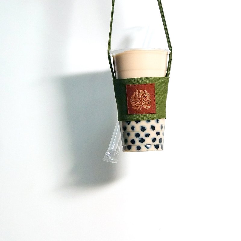 Caramel Matcha Beverage Cup Set Green Bag - (Caramel Brown / Matcha Green / Forest Dark Green) - ถุงใส่กระติกนำ้ - ผ้าฝ้าย/ผ้าลินิน สีเขียว
