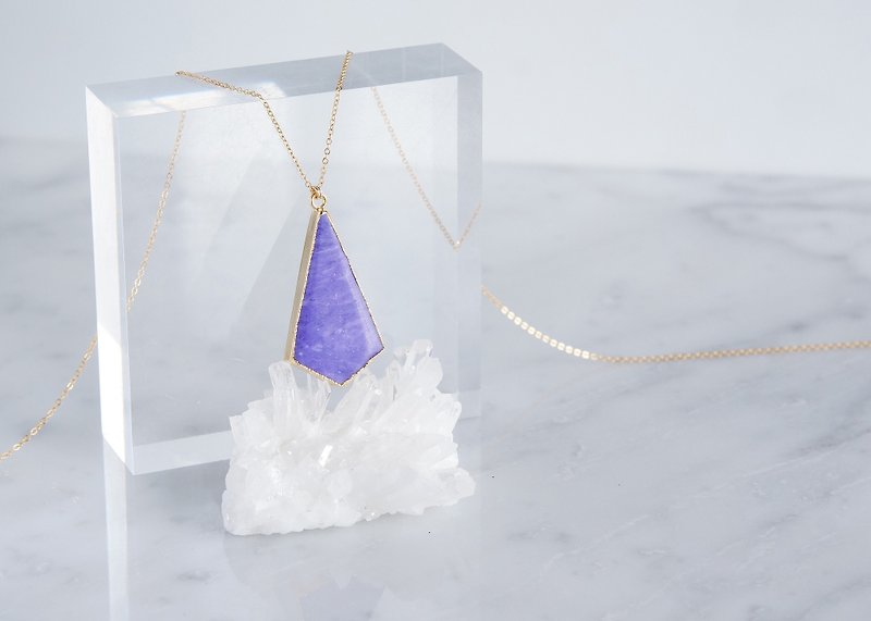 【14KGF】Long Necklace,Kite-Shaped Charoite Quartz - Long Necklaces - Gemstone Purple