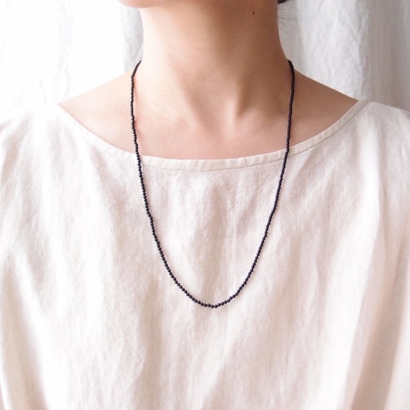 Black Onyx Plane Necklace【SV・受注制作 60cm／2mm】オニキスプレーンネックレス - 項鍊 - 寶石 黑色