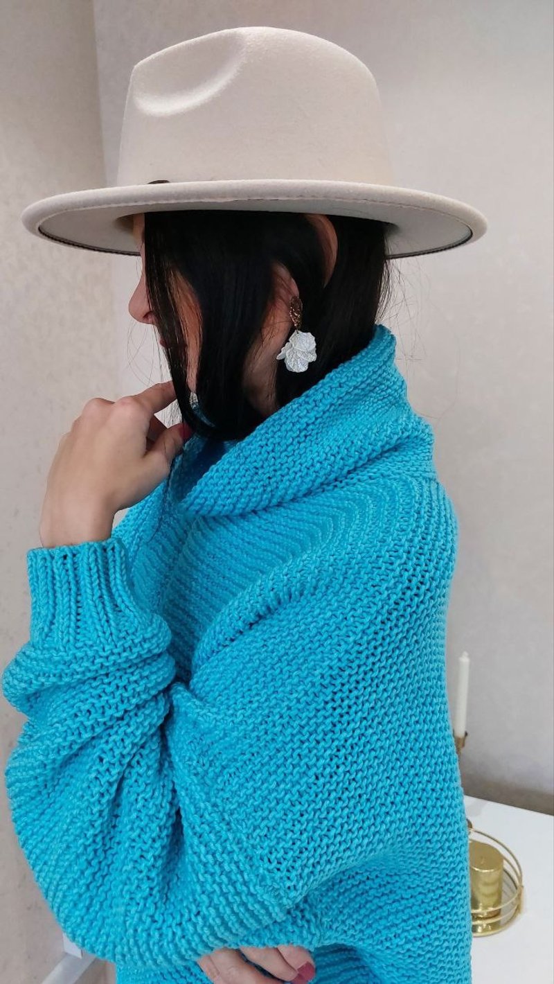Rib knit sweater for women Cowl neck hand knit pullover Cotton handmade jumper - 女毛衣/針織衫 - 棉．麻 