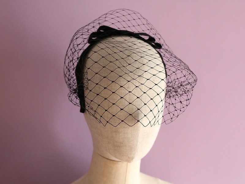 Grosgrain Bow & French net headband - Hair Accessories - Other Materials Black