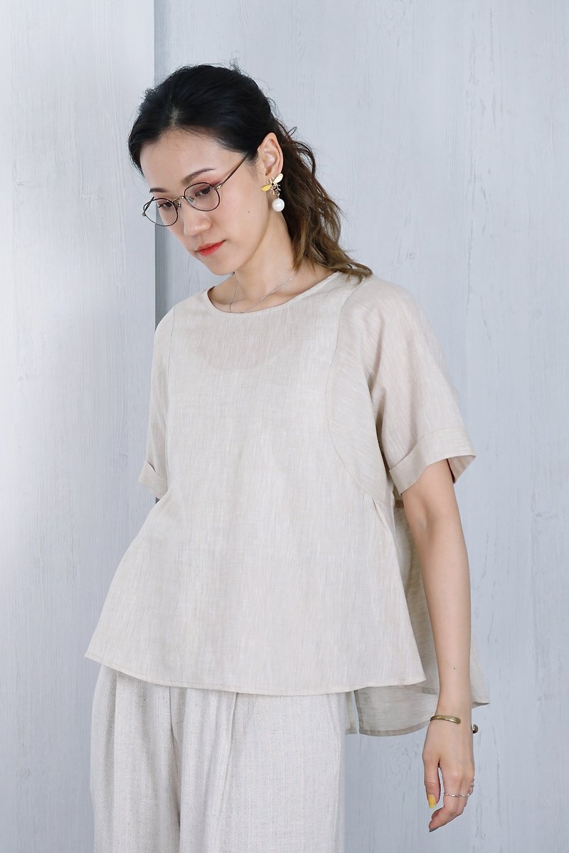 OUD Original. Linen Oversize Top With Styled Armhole. - Women's Tops - Linen Khaki