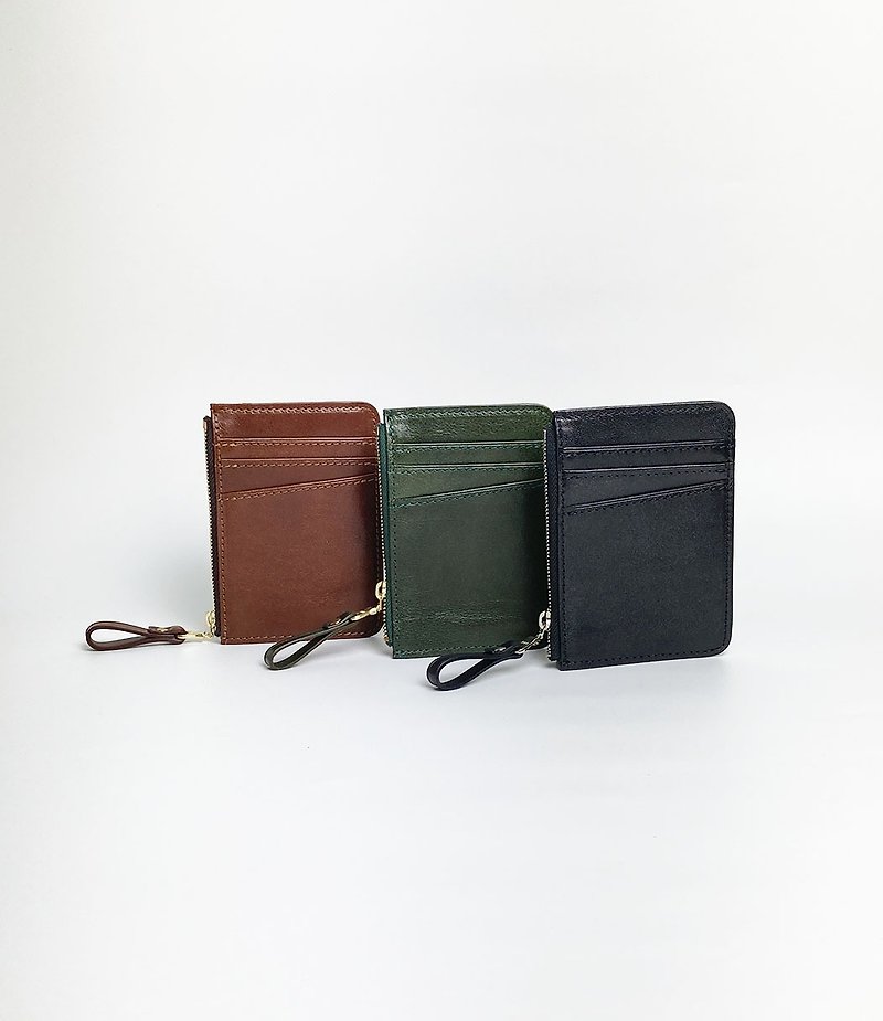 Italian vegetable tanned cowhide three-color coin zipper card holder + customized name birthday and Valentine's Day - กระเป๋าใส่เหรียญ - หนังแท้ 