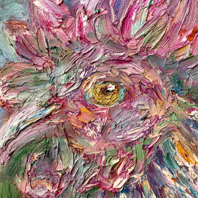 Rooster Oil Painting – Original Impasto Artwork on Canvas – Textured Farm Animal - 壁貼/牆壁裝飾 - 其他材質 紅色