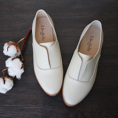LuceBella 真皮女鞋 【爵士樂】簡約線條牛津鞋-白色_小白鞋