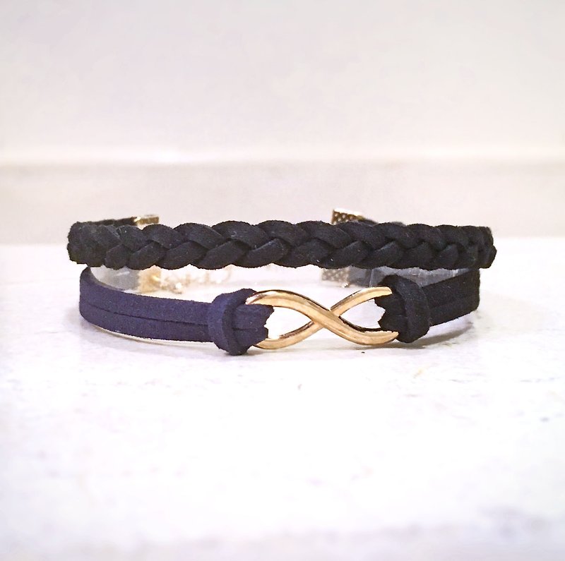 Handmade Double Braided Infinity Bracelets Rose Gold Series–black limited - สร้อยข้อมือ - วัสดุอื่นๆ สีดำ