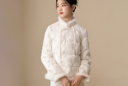 初蟬 新中式 冬季羽絨服蝴蝶刺繡立領90白鴨絨加厚外套