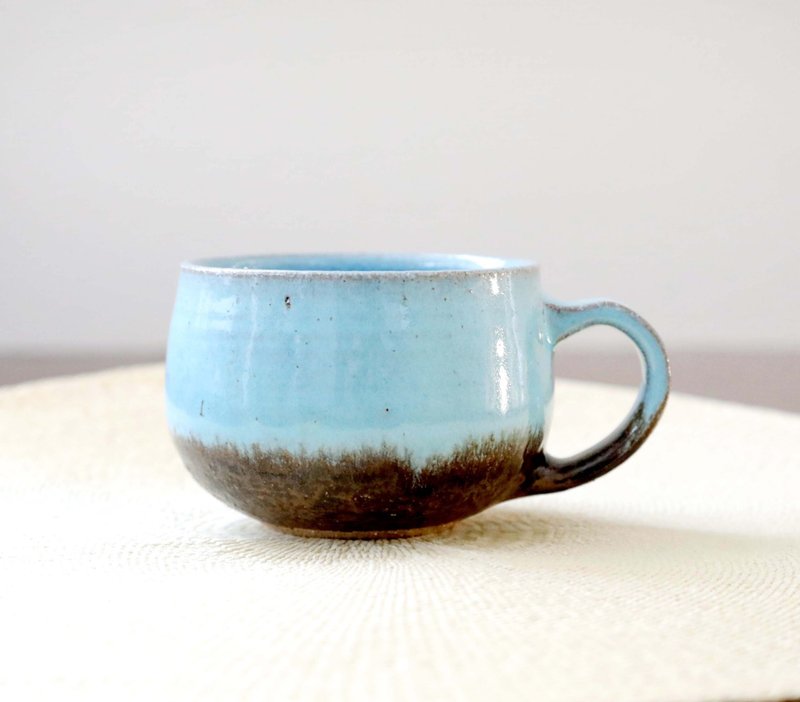 Dark brown and light blue mug with red clay - Mugs - Pottery Blue