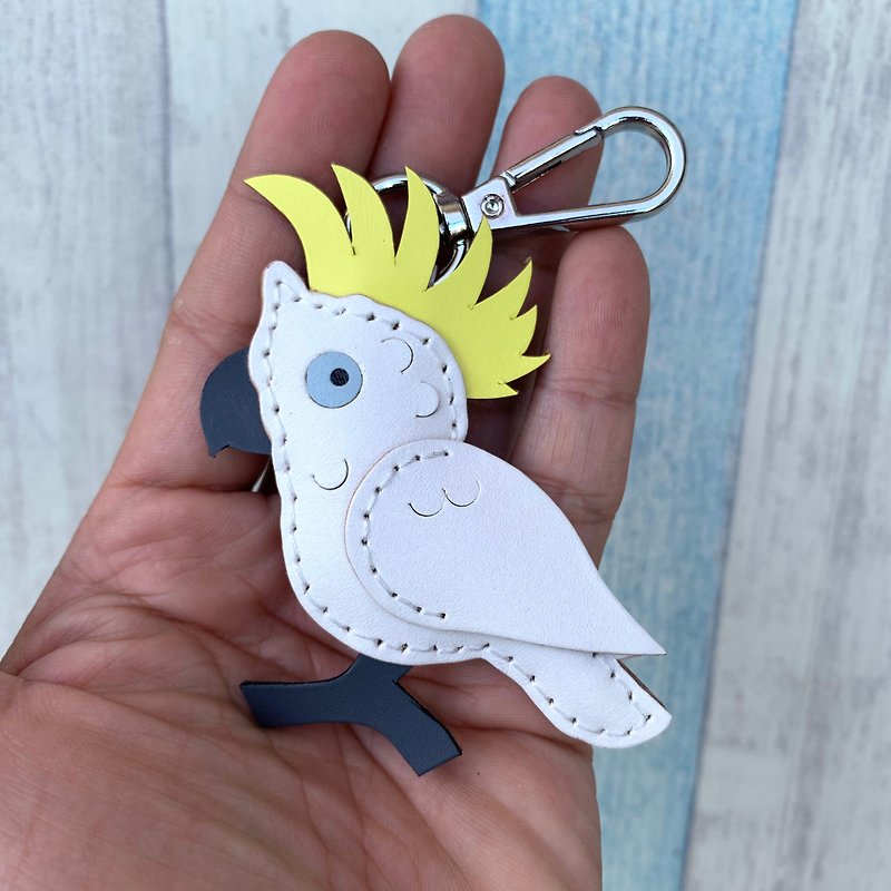 療癒小物 白色 鸚鵡 純手工縫製 手工皮革 鑰匙扣 小尺寸 - 鑰匙圈/鑰匙包 - 真皮 白色