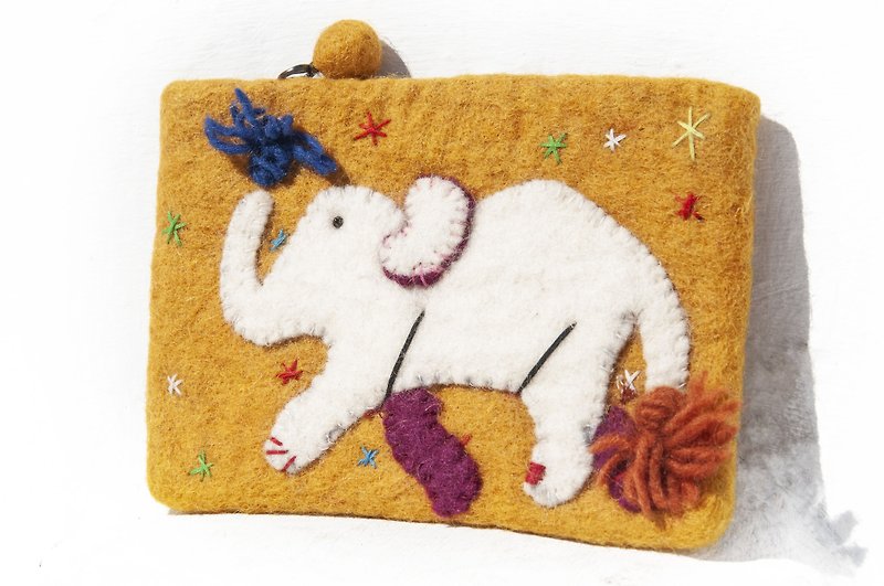 Youyou card holder wool felt cosmetic bag retro camera bag mobile phone bag wool felt mobile phone-Rainbow Elephant - กระเป๋าเครื่องสำอาง - ขนแกะ หลากหลายสี