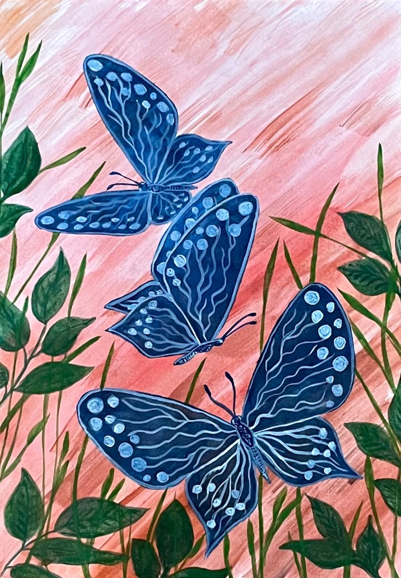 White-blue butterflies against the backdrop of fiery sunset. - 壁貼/牆壁裝飾 - 紙 