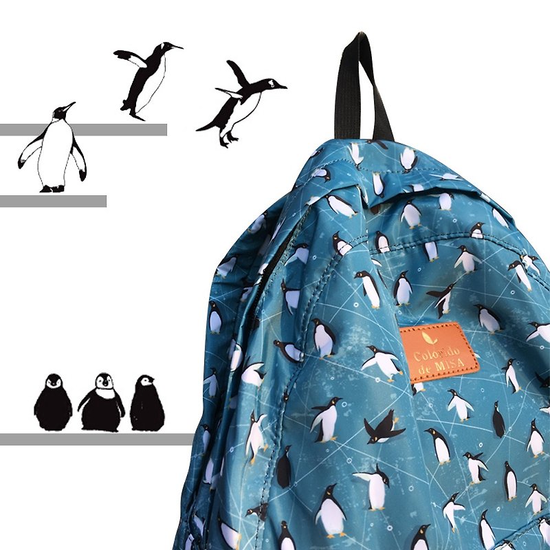 可愛企鵝折疊雙肩背包百搭設計大容量包包書包 - 後背包/書包 - 尼龍 