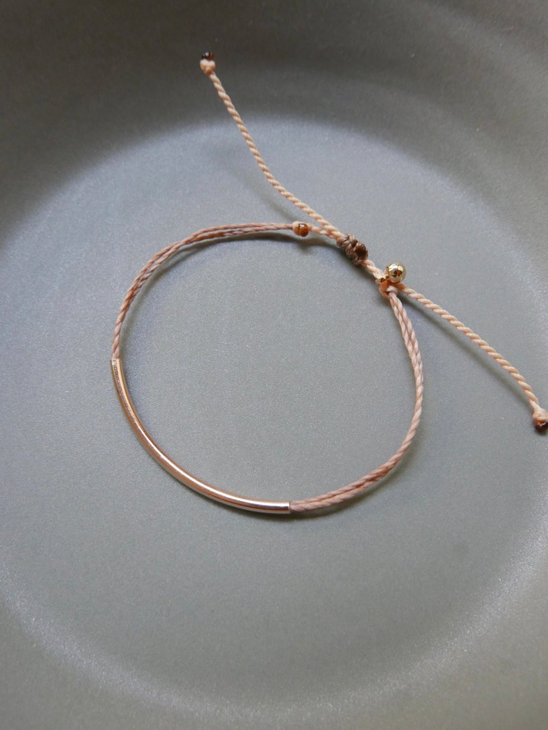 專屬訂製/S925純銀鍍玫瑰金彎管蠟繩 - 手鍊/手環 - 純銀 粉紅色