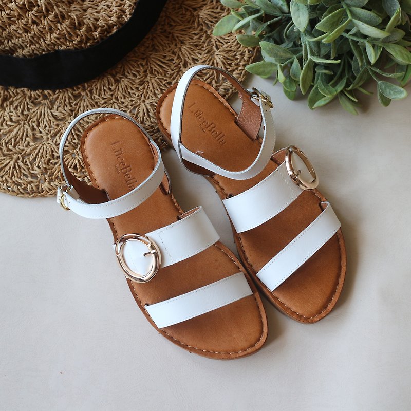 【Bourbon】Leather Sandals - White - รองเท้ารัดส้น - หนังแท้ ขาว