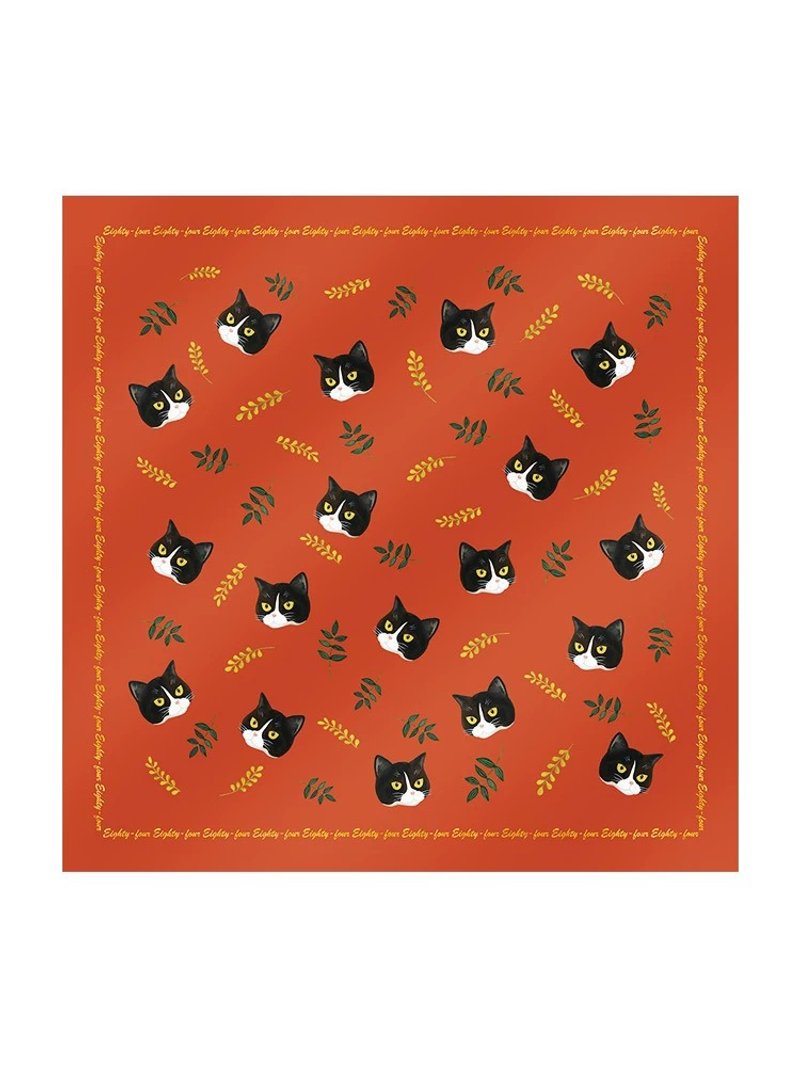 Christmas gift Cat illustration Multifunctional Silk towel - ผ้าพันคอ - เส้นใยสังเคราะห์ สีแดง