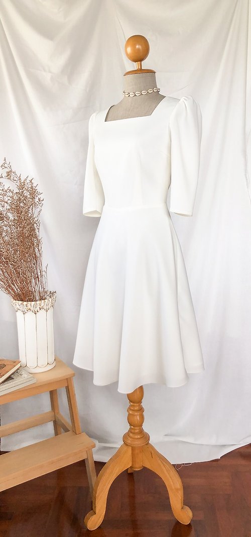 ameliadress Modest White wedding dress vintage rustic Nordic bohemian white gown party dress