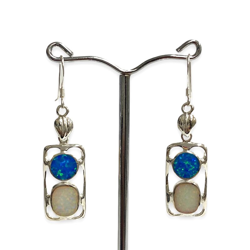 Victorian Style Mixed Gilson Opal Color Set Pendant Earrings 925 Sterling Silver - 耳環/耳夾/耳骨夾 - 純銀 銀色