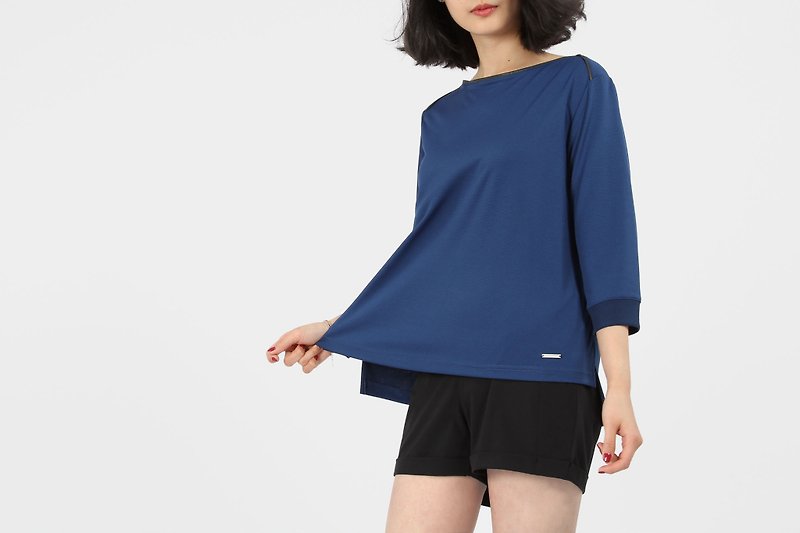 360 Degree Reflective One-line Neck Bamboo Charcoal Top-Blue - Women's Tops - Polyester Blue