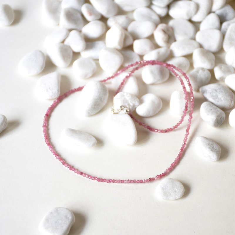Handmade Sterling Silver with Tourmaline Beads Necklace, October Birth stone - สร้อยคอ - เครื่องเพชรพลอย สึชมพู
