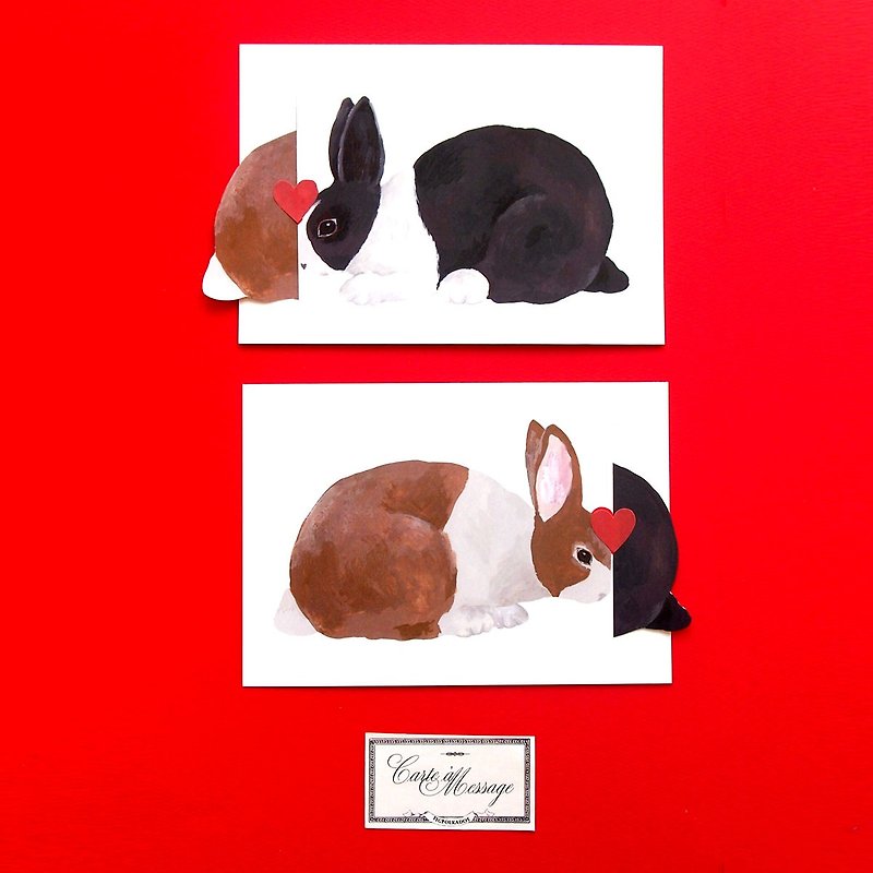 Rabbit kiss card Set of black and white rabbit and brown and white rabbit - Cards & Postcards - Paper Red