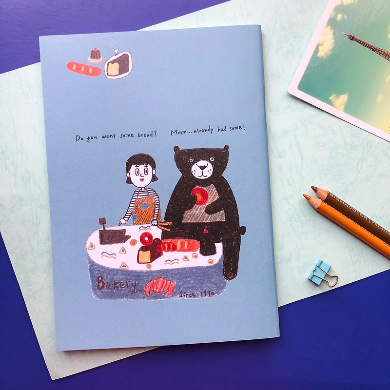 愛吃甜甜圈的熊 A5 方格筆記本 - 筆記簿/手帳 - 紙 藍色