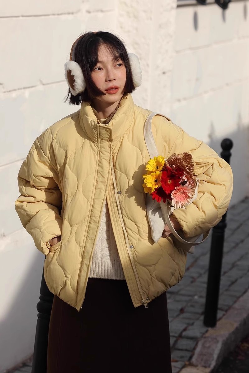 odd maker葫蘆絎線短款羽絨服女冬季棉衣棉服保暖百搭長袖外套 - 女上衣/長袖上衣 - 羽絨 
