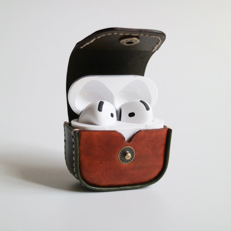 AirPods 4 皮革保護套 保護殼 收納皮套 ----深焙烏龍 - AirPods/耳機保護套 - 真皮 綠色