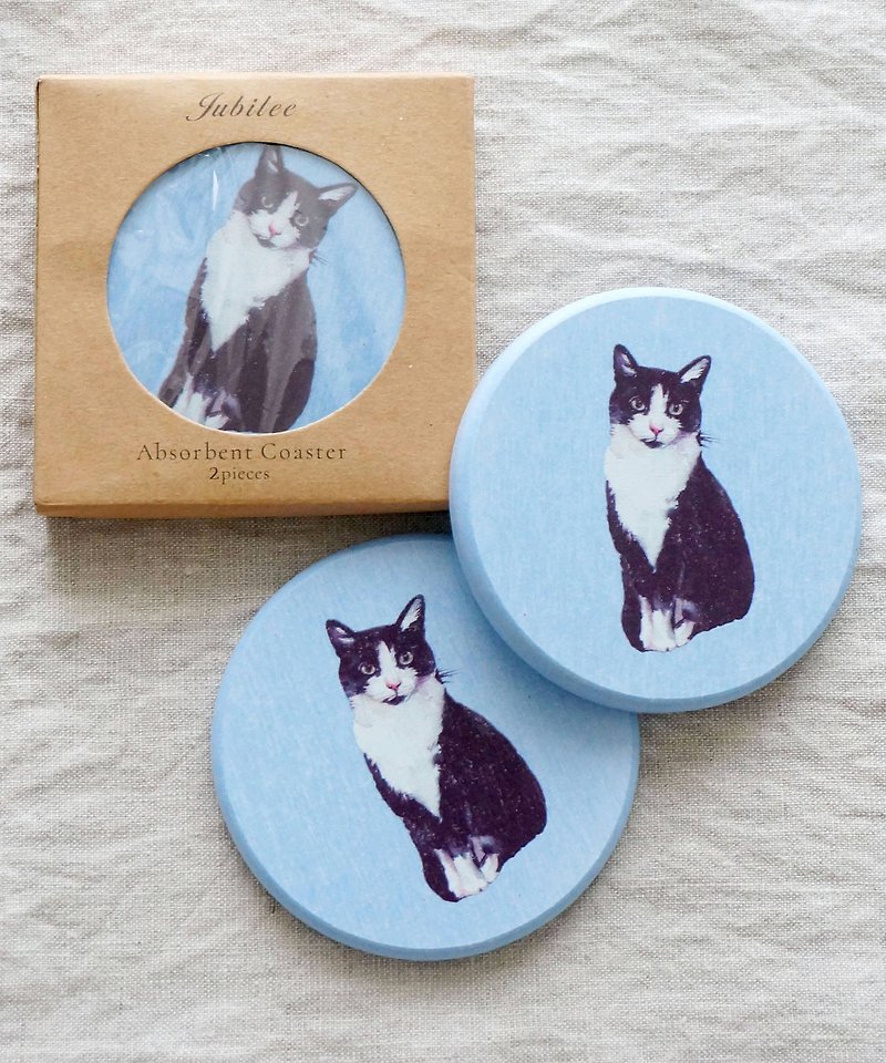 Jubilee diatomaceous earth coaster 2-piece set cat cat blue round - Coasters - Other Materials Multicolor