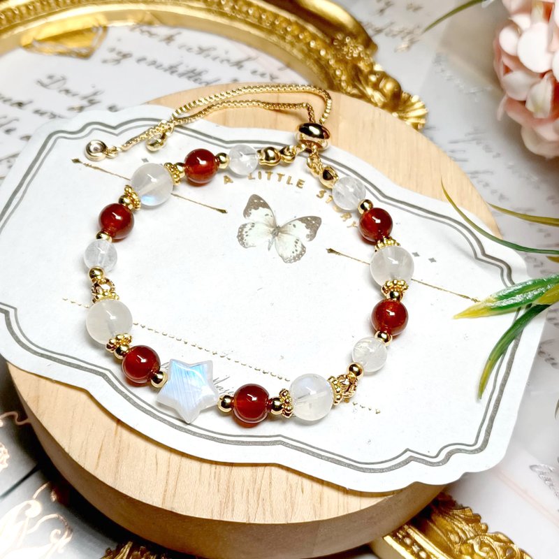 [Moon Stone 05] Moon Stone Orange Red Pomegranate Natural Crystal Bracelet Bracelet DIY Bracelet Design - Bracelets - Gemstone 