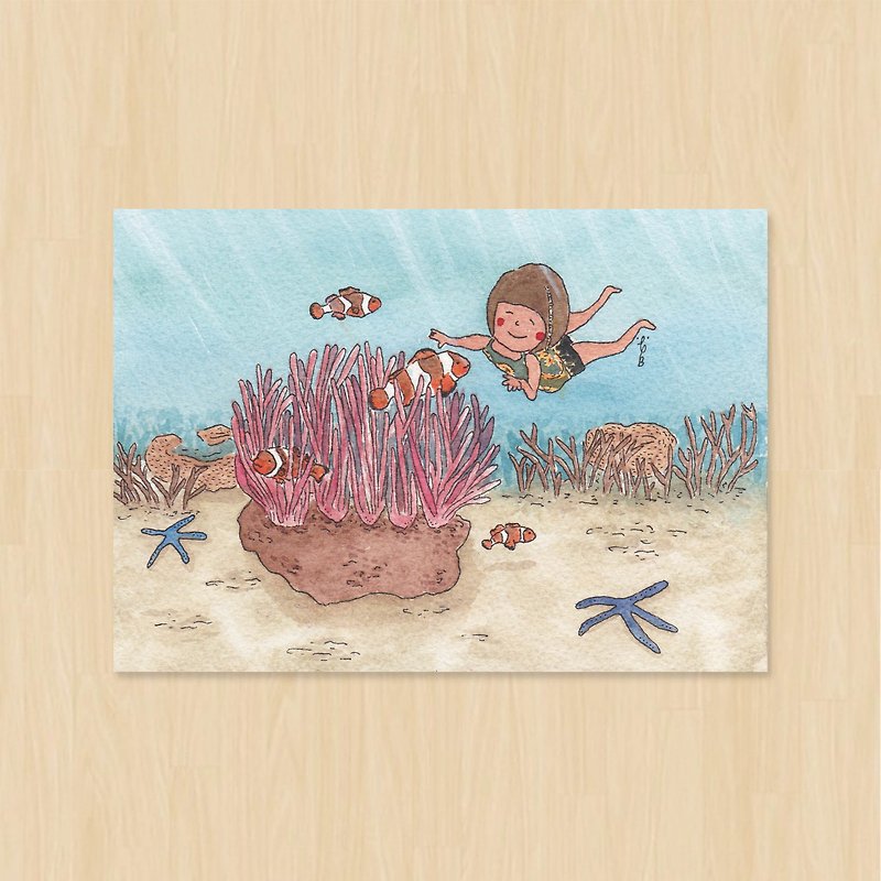 サンゴとカクレクマノミ/ハイハイ/ポストカード - カード・はがき - 紙 ブルー