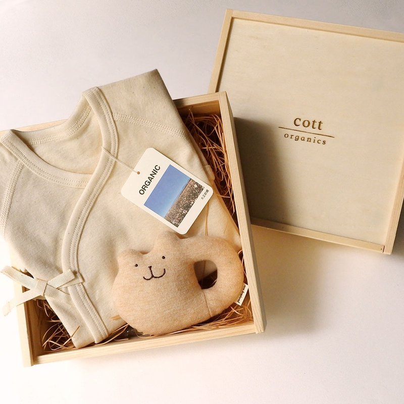 【cott organics】Japanese organic cotton butterfly clothing soothing rattle commemorative wooden box set - Onesies - Cotton & Hemp Multicolor