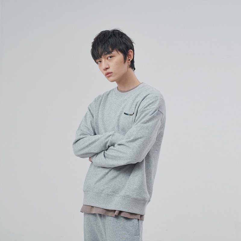 原創設計師款2021早秋炫彩反光印花圓領衛衣男套頭外套 - 男夾克/外套 - 棉．麻 灰色