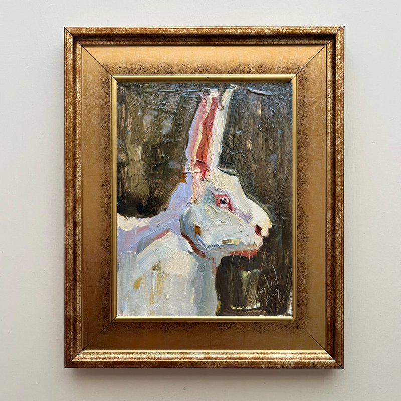 Rabbit Painting Original Animal Artwork Easter Bunny Semi Abstract Painting - ตกแต่งผนัง - วัสดุอื่นๆ สีม่วง