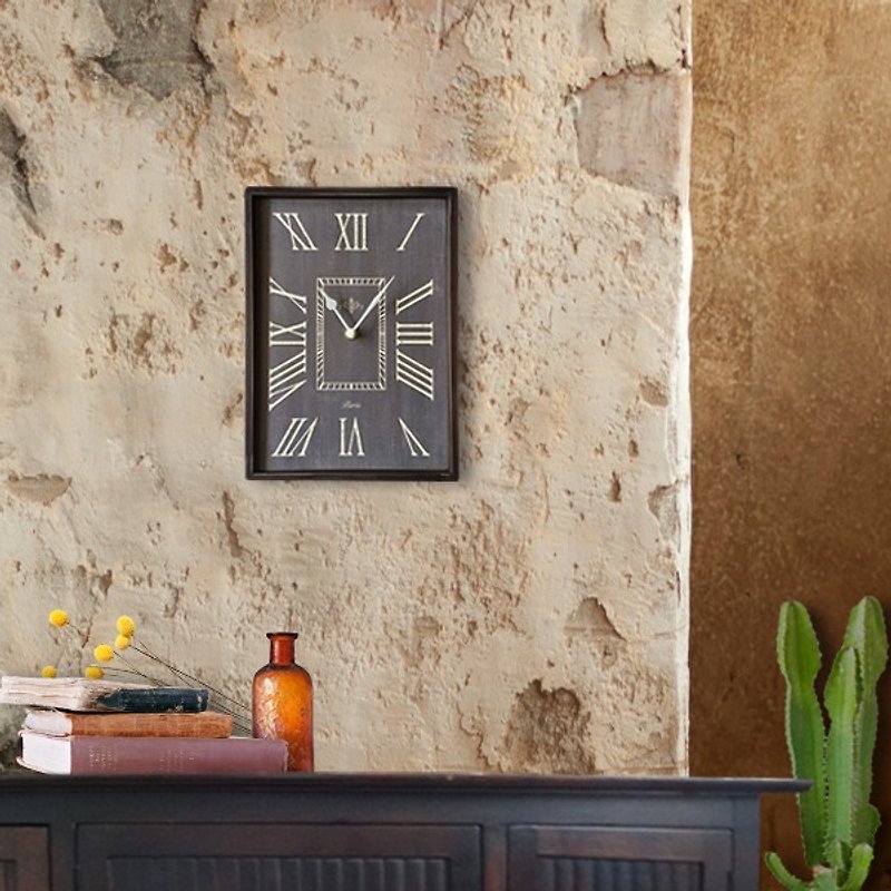 Wood wall clock- dark blue-mute -vantage-restro chic--wall decor-rectangle- - Clocks - Wood 