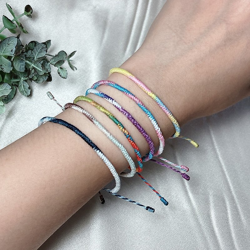 Ultra-fine mixed color Wax thread protective gold steel knot hand-woven bracelet - Bracelets - Other Materials Multicolor