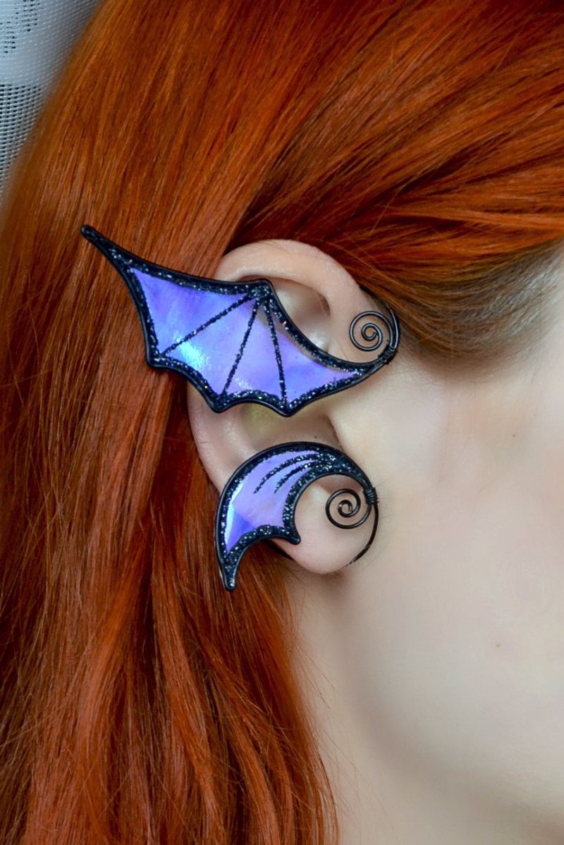 Gothic bat ear cuff earring no piercing - Earrings & Clip-ons - Copper & Brass Purple