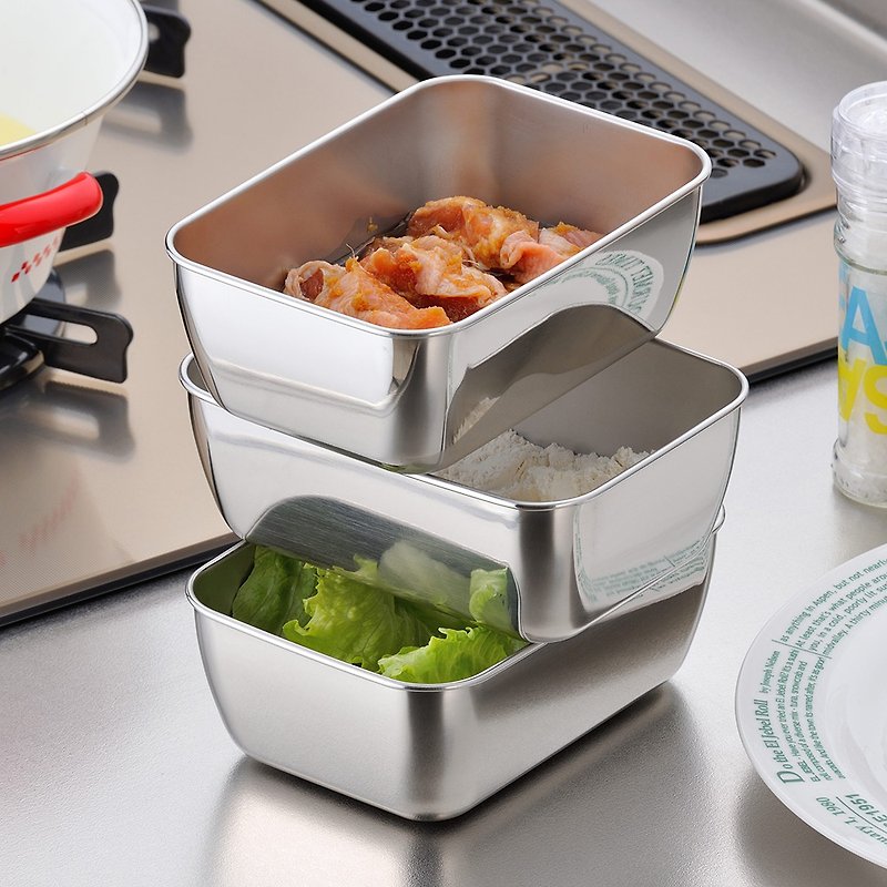 Set of 3 Stainless Steel conditioning boxes made in Japan by Shimomura Industry Japan - Cookware - Stainless Steel Silver