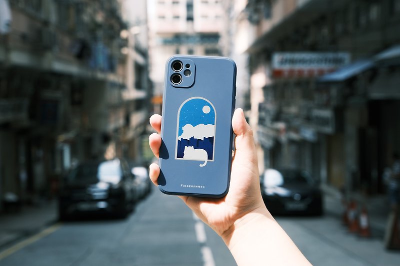 Lion Rock Anti-fall Phone Case iPhone Case Under the Moon - Phone Cases - Plastic Blue