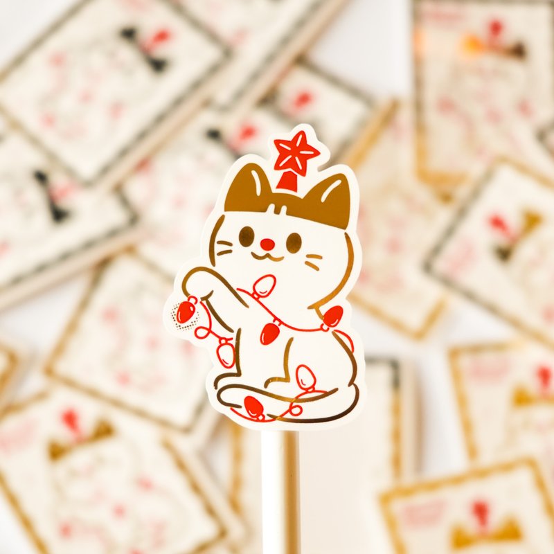 豆豆喵喵聖誕燙金貼紙 - 貼紙 - 紙 白色