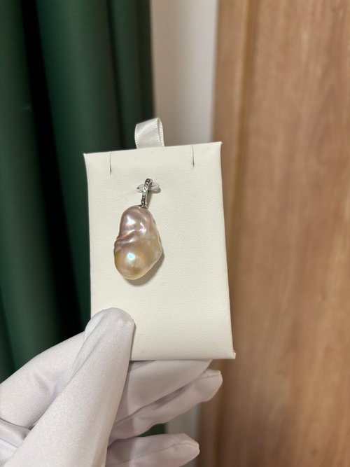 YuanPearl園珍手作 YuanPearl天然極光紫粉金屬漸變色巴洛克珍珠吊墜純銀吊墜孤品