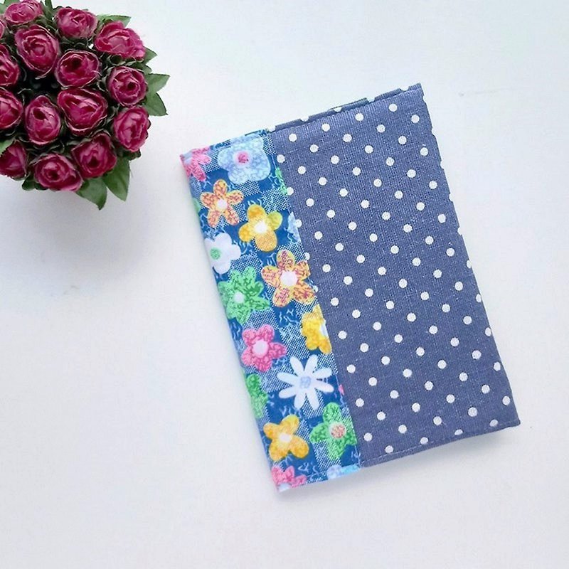 【In Stock】Book Cover (Colorful Flowers on Blue x White dots on blue) - ปกหนังสือ - ผ้าฝ้าย/ผ้าลินิน สีน้ำเงิน