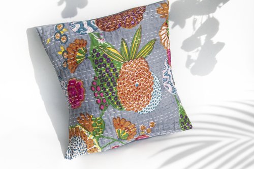 omhandmade 花朵刺繡抱枕套 純棉抱枕套 民族風抱枕套-英國風 莫蘭迪花朵森林
