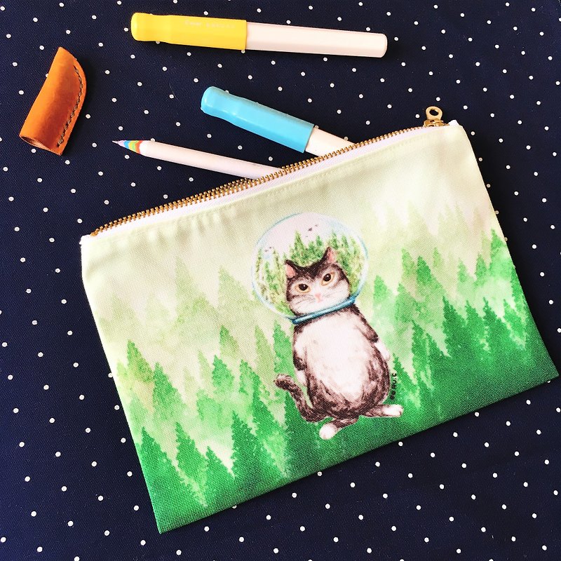Glass ball cat forest cat storage bag pencil case - Pencil Cases - Cotton & Hemp Multicolor